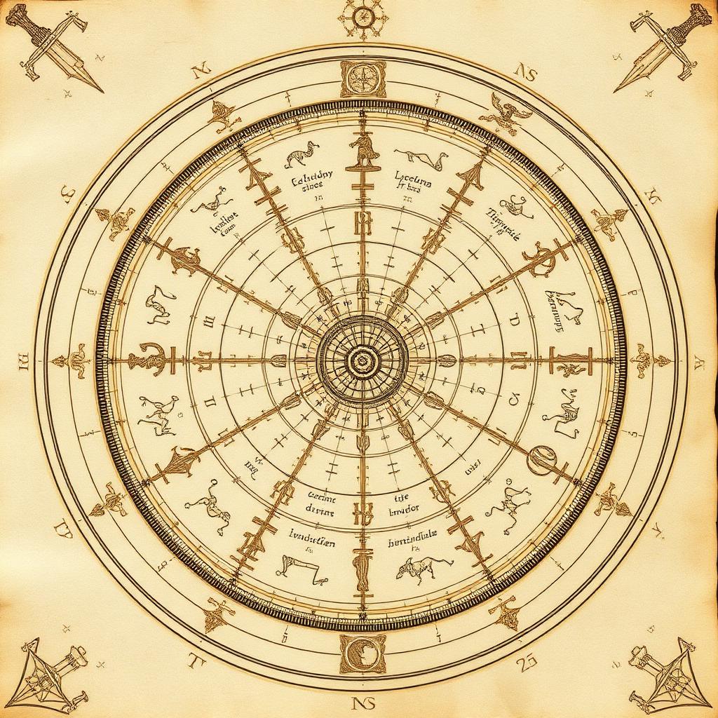 Ancient astrology wheel showing the twelve zodiac houses